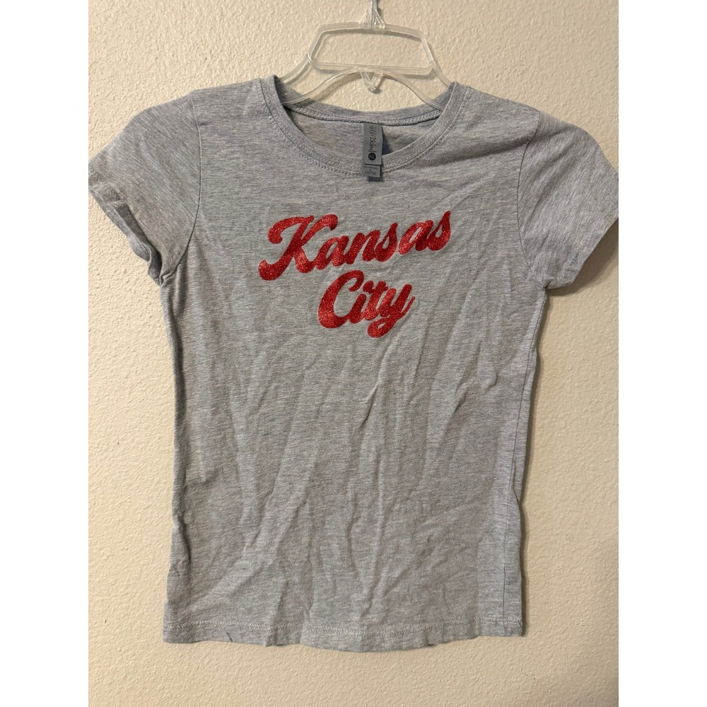Next Level Apparel Kids Kansas City Glitter Graphic T Shirt Gray Size L 10 12